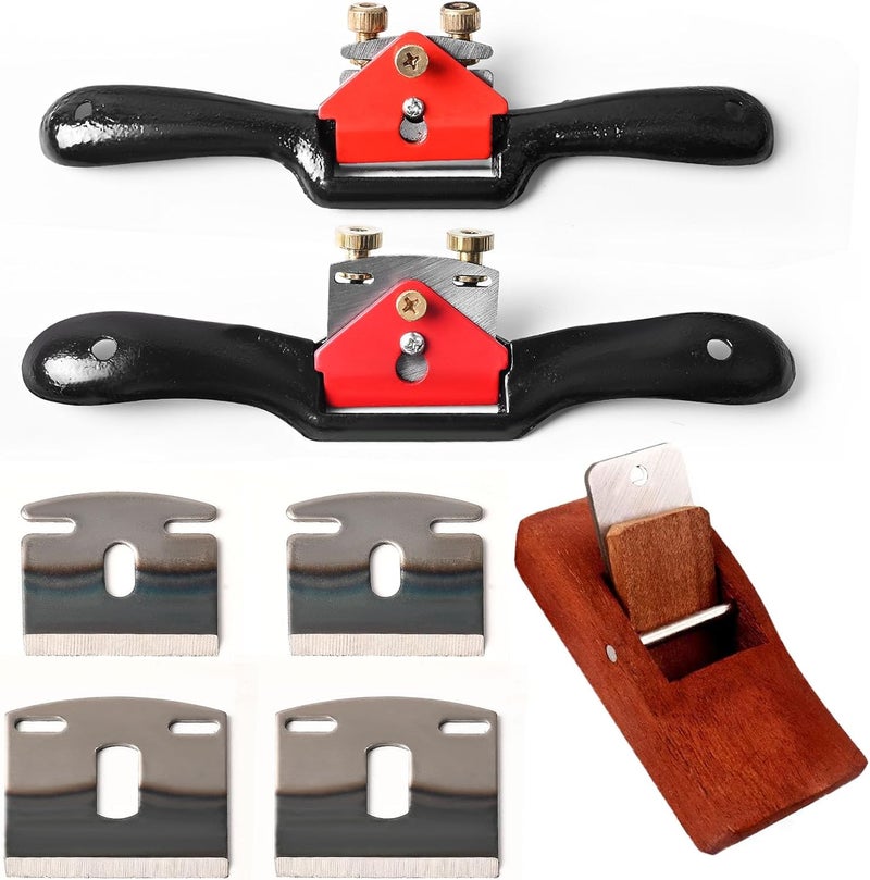 Klmnduo Adjustable Spokeshave Set 2pcs SpokeShave 4pcs Metal Blade and 1pcs Portable Woodworking Plane, Perfect for Wood Craft and Working - Image 1